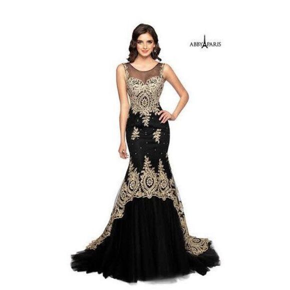 No Brand Dresses & Skirts - Abby Paris Tulle w/Embroidery  Formal Gown Dress Black & Gold Size 4